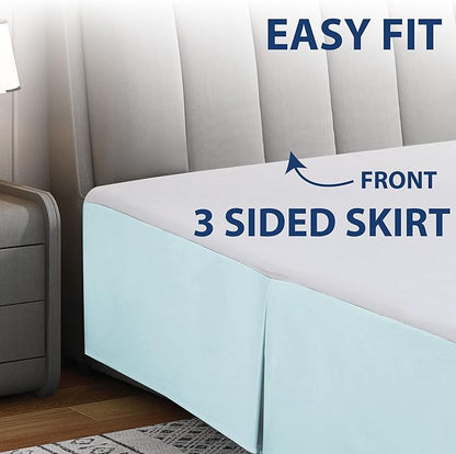 Cathay Home Double Brushed Microfiber Pleated Easy Fit Bed Skirt, Ultra Soft, Fade and Wrinkle Resistant - Aqua, California King