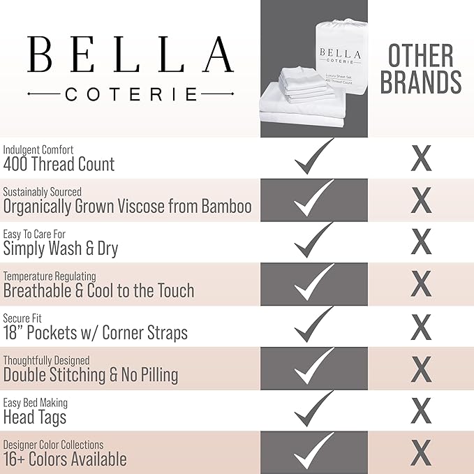 Bella Coterie 6 Piece Luxury Bamboo Viscose California King Size Sheet Set | 100% Organically Grown | Cooling for Hot Sleepers | 18" Deep Pocket | Soft & Hypoallergenic | 4 Pillowcases [Dusty Rose]