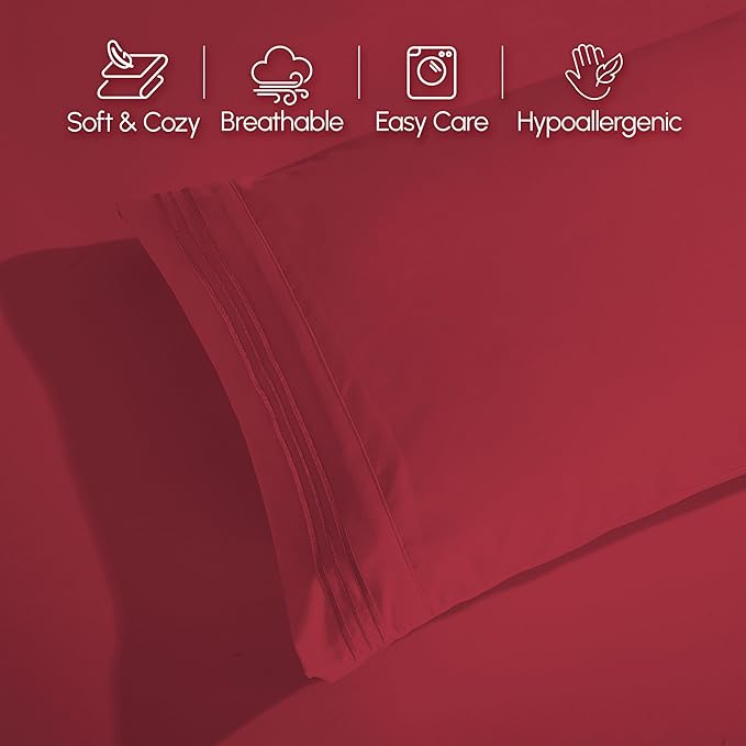 Elegant Comfort Luxurious 1500 Premium Hotel Quality Microfiber 4-Piece Sheet Set, 18-24 Inches Deep - Extra Deep Pocket Sheets - Ultra Soft 4PC Deep Pocket Sheets, Full, Burgundy