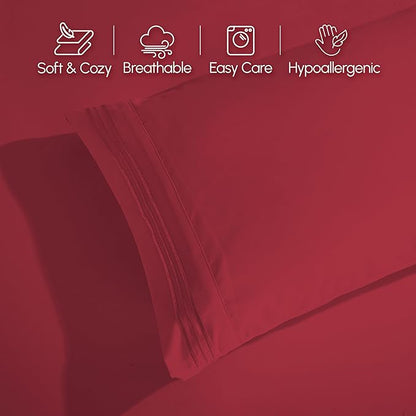 Elegant Comfort Luxurious 1500 Premium Hotel Quality Microfiber 4-Piece Sheet Set, 18-24 Inches Deep - Extra Deep Pocket Sheets - Ultra Soft 4PC Deep Pocket Sheets, Full, Burgundy