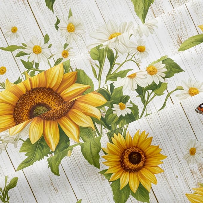 Farmhouse Sunflower Comforter Set Queen White Daisy Bedding Set for Girls Boys Kids Gardern Rustic Botanical Flower Comforter Flowers Butterfly Bedding Soft Lightweight Comforter Sets