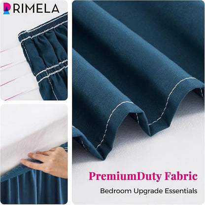 RIMELA Dusty Navy Bed Skirt Queen Size 15 Inch Drop, Wrap Around Elastic Bedskirt, Dust Ruffle for Adjustable Bed Base Machine Washable Easy to Install Bed Skirts