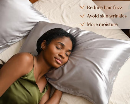 Yanibest Satin Pillowcase, Silk Pillow Cases for Hair and Skin with Zipper, Standard Pillow Cases Set of 2 for 20"x26", Exquisite Packaging for Women Men
