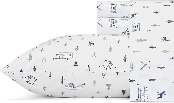 Eddie Bauer - Twin XL Sheet Set, Cotton Percale Bed Sheets, Crisp & Cool Bed Sheets, Ideal Dorm Essentials (Campout Dark Blue, Twin XL)