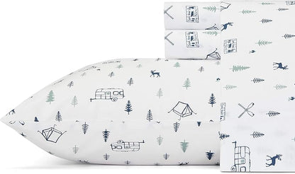 Eddie Bauer - Twin XL Sheet Set, Cotton Percale Bed Sheets, Crisp & Cool Bed Sheets, Ideal Dorm Essentials (Campout Dark Blue, Twin XL)