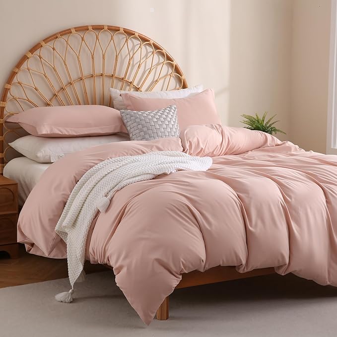 JSD Dusty Pink Duvet Cover Set King Size, 3 Piece Duvet Cover with Pillow Shams, Soft Brushed Microfiber Zipper Closure, Comforter Not Included