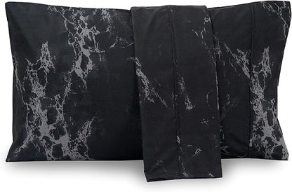 Elegant Comfort Luxury Ultra-Soft 2-Piece Pillowcase Set - 1500 Premium Hotel Quality Microfiber Double Brushed - Wrinkle Resistant, Standard/Queen, Marble Pattern Black