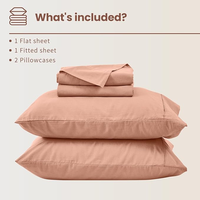 Bedlifes 100% French Linen Sheets California King Size 18-24" Extra Deep Pocket 4-Piece Set Breathable & Moisture-Wicking,Soft & Durable Sheets for Thick Mattresses(Blush Pink)