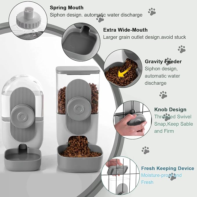 Lemtrflo Rabbit Feeder, Bunny Water Bottle Dispenser, Pet Cage Food Bowl | Suitable for Rabbits, Guinea Pigs, Ferrets, Cat and Other Small Pets