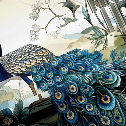 Blue Peacock Comforter Set King Size Bird and Floral Bedding Set Animal Feather Bedding Sets Victorian Style Flower Birds Comforters Soft Down Alternative Comforter Sets for All Season