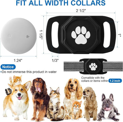 Smart Pet Tracker for Collar - Dog Tracker Pet Location Tracker with Holder | Real-Time Location, No Monthly Fee/ SIM Card, Work with IOS Only (Not for Android), Ultra-Slim, IP68 Waterproof Holder, Black