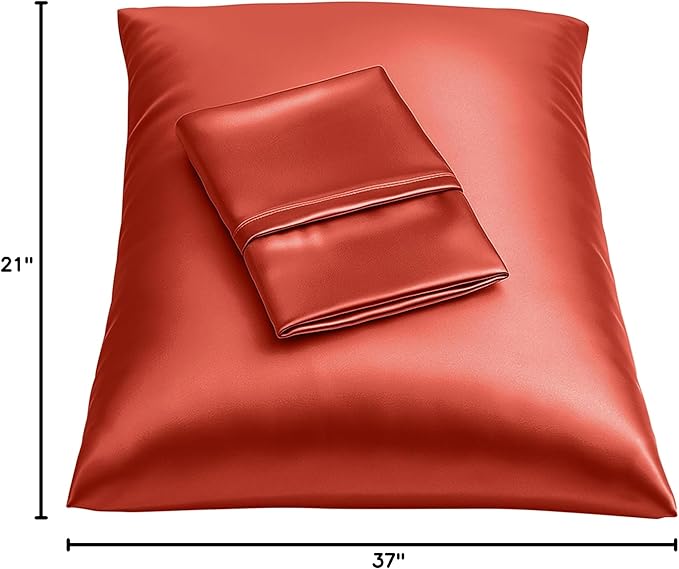 BLISSFORD Satin Pillowcase with Zipper, for Hair and Skin Care, Feels Soft and Cool Like a Silk Pillowcase, Satin Pillow Cases 2 Pack, Slik Pillow Cover, Rust - Standard Size, Set of 2