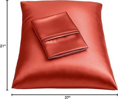 BLISSFORD Satin Pillowcase with Zipper, for Hair and Skin Care, Feels Soft and Cool Like a Silk Pillowcase, Satin Pillow Cases 2 Pack, Slik Pillow Cover, Rust - Standard Size, Set of 2