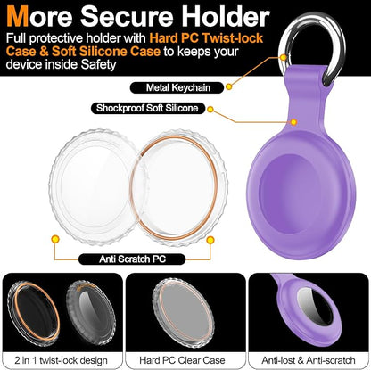 1|2|4Pack for Apple AirTag Holder with Keychain for Air Tag 2nd/1st Gen | Waterproof Air Tag Cover GPS Tracker Anti-Scratch Silicone Air-Tag Case for Pets,Kids,Bags,Luggages-Pink+Purple