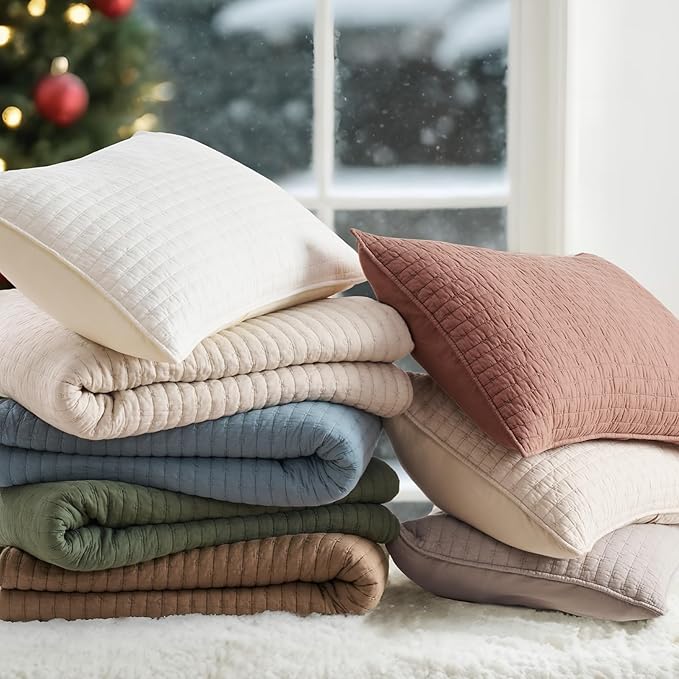 EVERGRACE Cross Stitch Pre-Washed Cotton Quilt Bedding Set King Size, Oversized 3 Pieces Lightweight Bedspread Coverlet for All Season, with 2 Matching Shams, Camel Brown,108"x96"