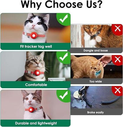 GPS Tracker for Cats, Cat Tracker, Compatible with Apple Find My App (Only iOS), No Monthly Fee, Waterproof, Breakaway Collar Included (White Tracker, Red Cat Collar)