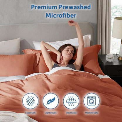 Nestl Rust California King Duvet Cover Sets - Soft Prewashed Cal King Duvet Cover, 3 Piece, with Zipper Closure, 1 Duvet Cover 104x98 inches and 2 Pillow Shams