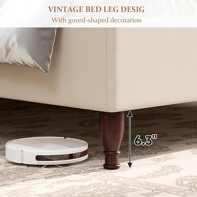 koorlian Full Size Bed Frame Upholstered Platform Bed with 51" Tall Headboard Wingback, Soft Fabric, Retro Simple Style Platform Bed No Box Spring Needed, Easy Assembly, Beige