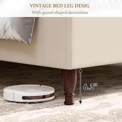 koorlian Full Size Bed Frame Upholstered Platform Bed with 51" Tall Headboard Wingback, Soft Fabric, Retro Simple Style Platform Bed No Box Spring Needed, Easy Assembly, Beige