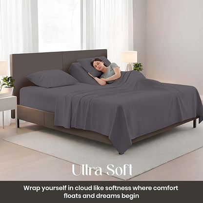 SGI Bedding Adjustable Split Head Flex Top Cal King 36" Microfiber Sheet Set – Ultra Soft, Cooling & Deep Pocket 15” Fitted, 4-Piece Breathable & Durable Bedding Set for Split Cal King Beds -Dark Gray