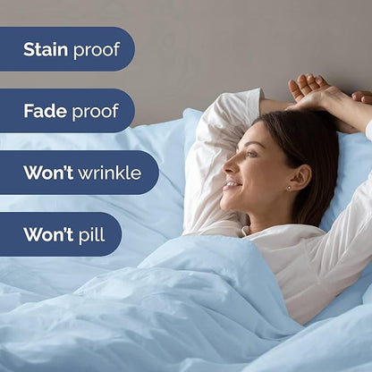 Duvet Cover Twin/Twin XL Size Set - Extra Soft Twin/Twin XL Duvet Cover 68" x 90" with 1 Pillow Sham - Hotel Luxury, Easy Care, Fade Free w/ Zipper Closures & Ties - Comfy & Breathable (Light Blue)