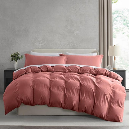 Nestl Twin Duvet Cover Set - Soft Prewashed Pink Clay Duvet Cover Twin/Twin XL, 2 Piece, with Zipper Closure, 1 Duvet Cover 68x90 inches and 1 Pillow Sham