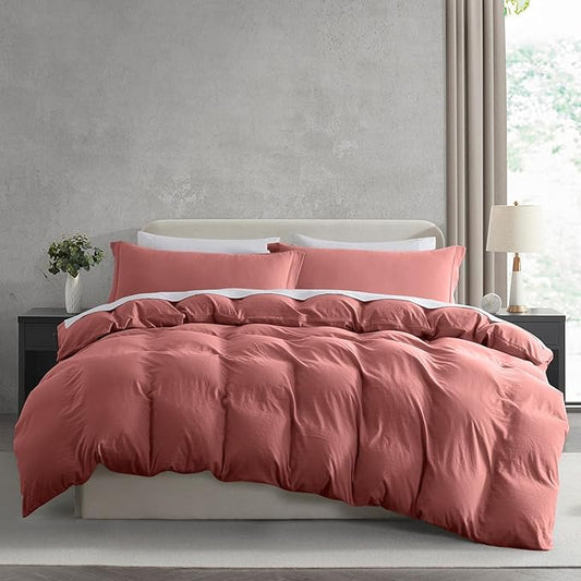 Nestl Pink Clay Duvet Cover Queen Size - Soft Prewashed Queen Duvet Cover Set, 3 Piece, with Zipper Closure, 1 Duvet Cover 90x90 inches and 2 Pillow Shams