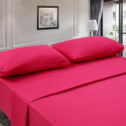 Twin XL Sheets Set 4 Piece Cooling Bed Sheets- Hotel Luxury 1800 Bedding Sheets & Pillowcases - 1 Flat Sheet,1 Fitted Sheet and 2 Pillow Cases - Extra Soft , Deep Pocket up to 16" (Hot Pink)