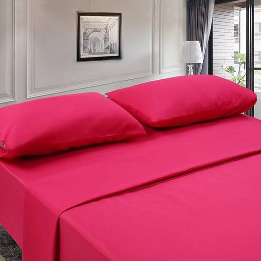 Twin XL Sheets Set 4 Piece Cooling Bed Sheets- Hotel Luxury 1800 Bedding Sheets & Pillowcases - 1 Flat Sheet,1 Fitted Sheet and 2 Pillow Cases - Extra Soft , Deep Pocket up to 16" (Hot Pink)
