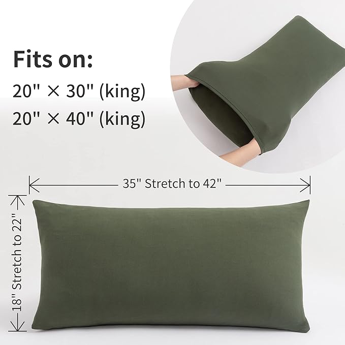 Stretch Pillow Cases King - Jersey Knit & Envelope Closure Pillowcases with Ultra Soft T-Shirt Like Polyester Blend - King Size Set of 2, Dark Olive