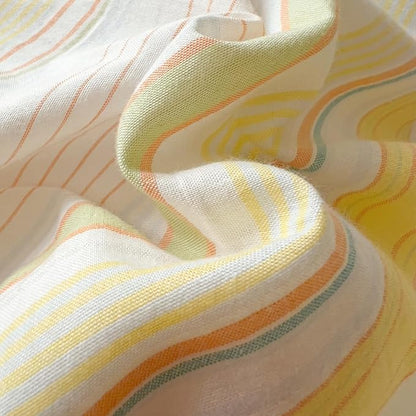 VM VOUGEMARKET 3 Pieces Striped Duvet Cover Set King 100% Washed Cotton Linen Like Textured Breathable Durable Soft Comfy Bedding Set (Yellow Stripes, King 104"x90")