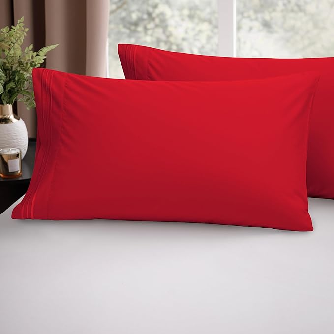 Elegant Comfort Luxury Ultra-Soft 2-Piece Pillowcase Set - 1500 Premium Hotel Quality Microfiber Double Brushed - Wrinkle Resistant, King Size, Red