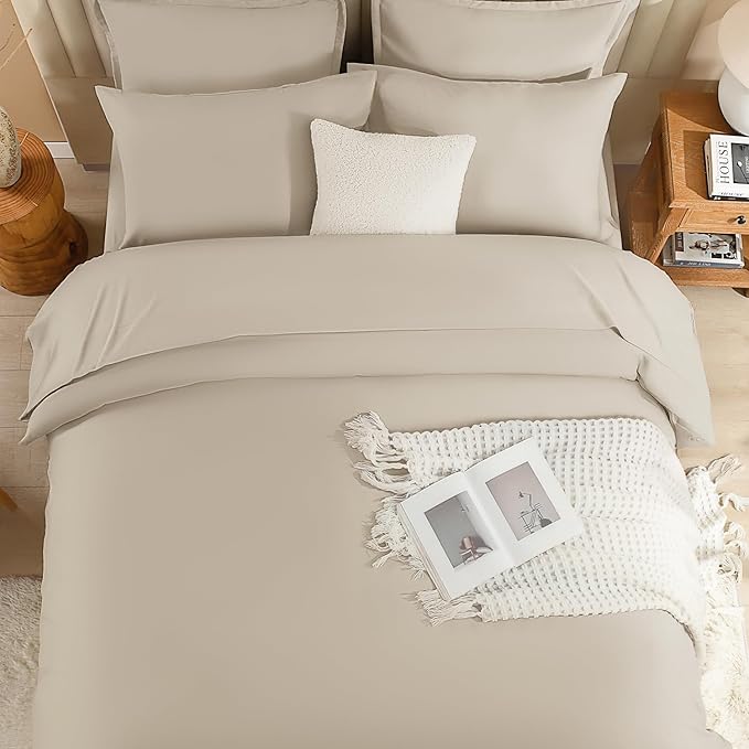Litanika Comforter California King Size Set Oatmeal - 7 Pieces Bed in a Bag California King Bedding Comforter Set, Plain Lightweight Bed Set with Comforter, Sheets, Pillowcases & Shams
