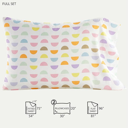 Heritage Kids 4 Piece Sheet Set, Including Top Sheet, Fitted Sheet and 2 Pillow Cases, Multi Color Half Moon, Full