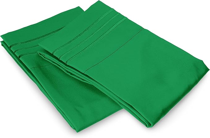 Elegant Comfort Luxury Ultra-Soft 2-Piece Pillowcase Set - 1500 Premium Hotel Quality Microfiber Double Brushed - Wrinkle Resistant, Standard/Queen, Emerald Green