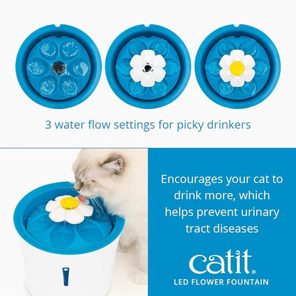 Catit LED Flower Fountain with Triple Action Filter, Cat Drinking Water Fountain, Blue, 3 L, 9.0 x 8.3 x 7.7 Inches(Pack of 6)