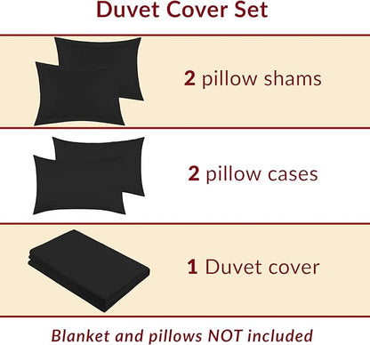 Mellanni Duvet Cover Set - 5 PC Iconic Collection Bedding Set - Hotel Luxury, Extra Soft & Cooling - Microfiber - Button Closure and Corner Ties (Full, Black)