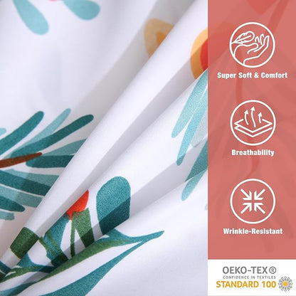 JSD Floral Printed Sheet Set Full Size 4 Piece, Poinsettia Pattern Microfiber Bed Sheets Extra Deep Pocket, Oeko-tex Certified