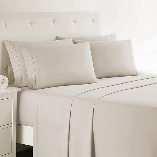 Clara Clark Twin XL Sheets - Hotel Luxury 5 Piece Bed Sheets for Twin XL Size Bed - Soft Bedding Sheets & Pillowcases, Fits Mattress up to 16 inch deep. Twin XL, Linen