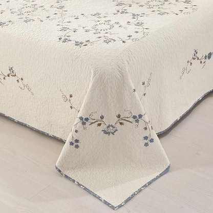 vctops 3-Piece Elegant Floral Embroidered Bedspread Coverlet Set Oversize Queen 100% Cotton Reversible Patchwork 1 Quilt and 2 Pillow Shams (Flower B,Oversize Queen)