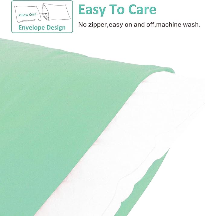 NTBAY King Pillowcase Set - 2 Pack Brushed Microfiber 20x40 Pillowcases - Soft, Wrinkle-Free, Fade-Resistant, Stain-Resistant, Sea Green Pillowcases with Envelope Closure - 20x40 Inches, Sea Green
