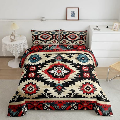 Feelyou Boho Comforter Set Twin Size Southwest Native American Design Comforter Southwestern Geometric Bedding Set Western Decor Duvet Set Room Decor Black Beige Quilt Set