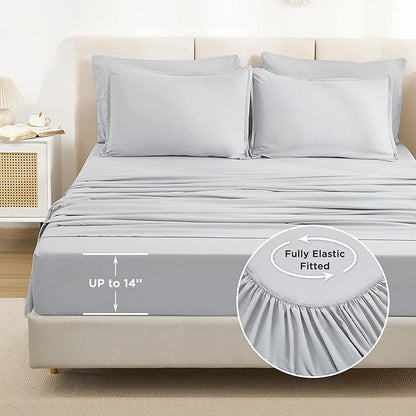 Litanika Queen Comforter Set Light Grey - 7 Pieces Bed in a Bag Queen Bedding Comforter Sets, Solid Lightweight Bed Set with Comforter, Sheets, Pillowcases & Shams