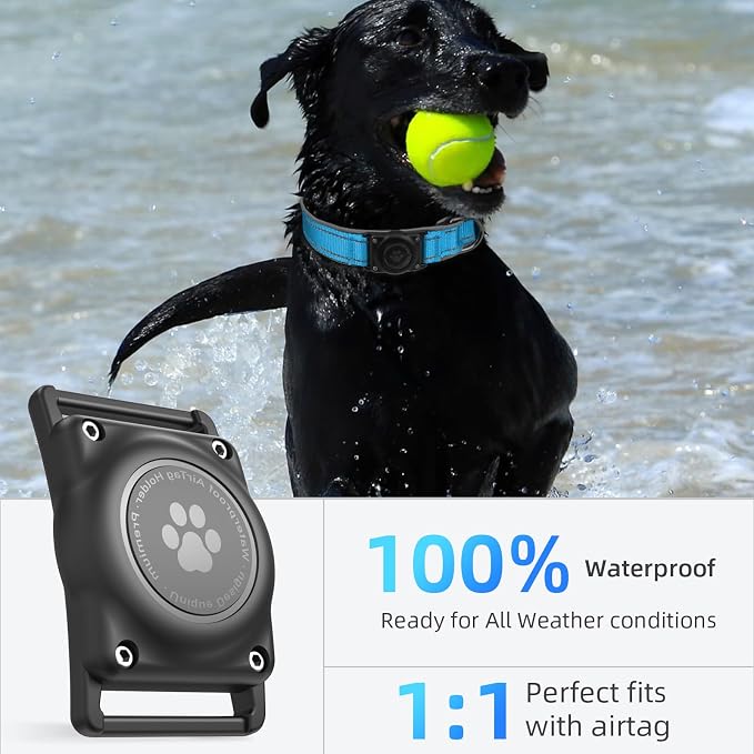 Upgrade Dog Collar with AirTag Holder, IP68 Waterproof, Ocean Blue, L | Built-in Water Resistant AirTag holder, 1000D Nylon, Reflective Stitching for Night Visibility, Soft padding for Comfort