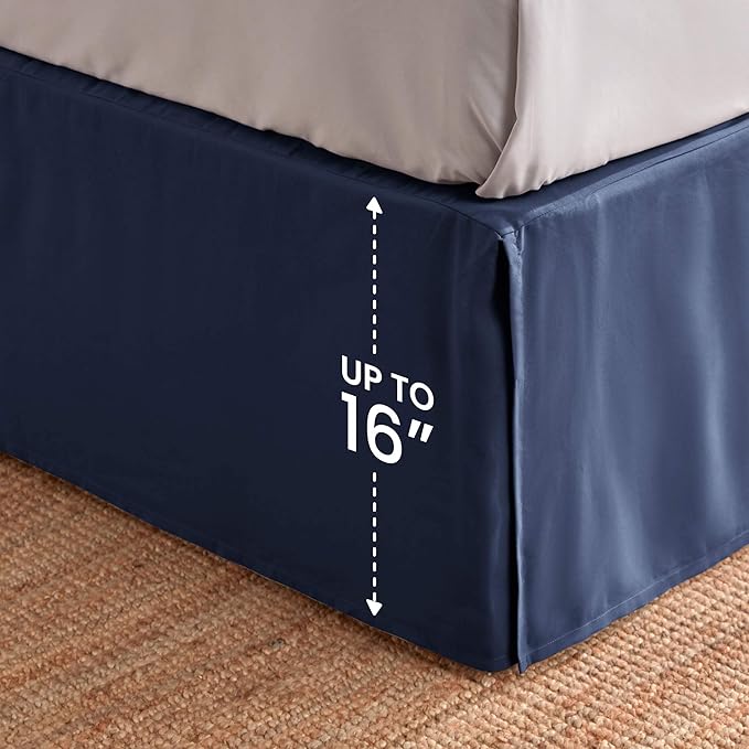 SLEEP ZONE Pleated Bed Skirts Full Size, 15 inch Tailored Drop Easy Fit Bedskirt, Anti-Static, Fade Resistant (Full, Navy Blue)