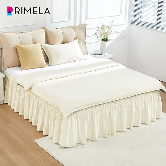 RIMELA Ivory Bed Skirt Queen Size 15 Inch Drop, Elastic Bed Skirting for Bed Base and Frame, Bedding Dust Ruffle Easy to Install, Lightweight Wrap Around Adjustable Bedskirt
