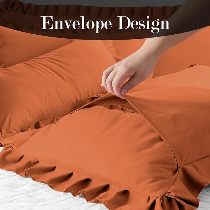 Ruffle Pillow Cases King Size Set of 2 – Soft Wrinkle Resistant Brushed Microfiber Ruffled Pillowcases –Envelope Pillow Shams Cover Festive Gift for Hotels, Guest Rooms 20x36 Inch (Tangerine)