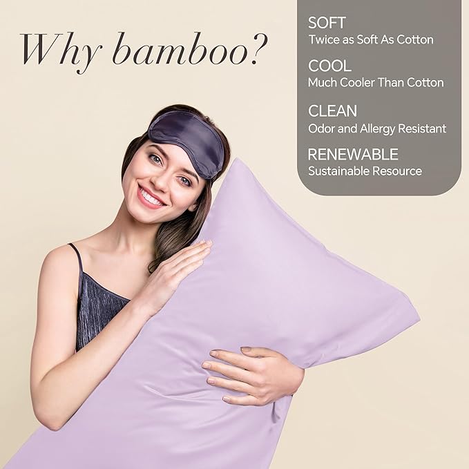 BEDELITE King Size Pillow Cases Set of 2, Rayon Derived from Bamboo, Cooling Pillow Cases for Hot Sleepers & Night Sweats, Breathable and Silky Soft Envelope Pillowcases(Light Purple, 20"x36")