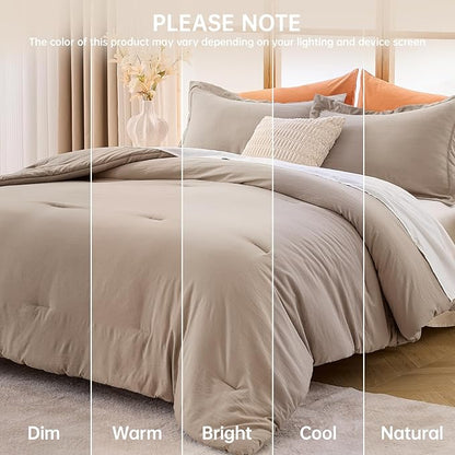 MUXHOMO King Size Comforter Set, All Season Ultra Soft Down Alternative Bedding - 3 Piece Lightweight Bed Set Includes 1 Comforter (104"x90") and 2 Pillow Shams (20"x36"), Dark Linen