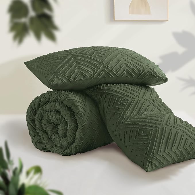 Andency Olive Green Oversized King Comforter 128''x120'', 3 Pieces Soft Boho Bedding Set & Collections, All Season Farmhouse Tufted Fluffy Bed Set (1 Comforter, 2 Pillowcases)